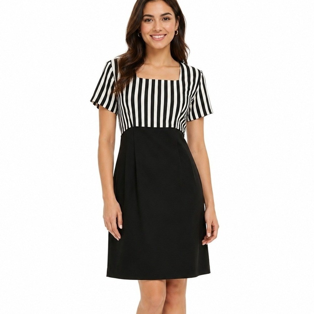 Lauren Ralph Lauren | Striped Sheath Dress BlackWhite Square Neck | Size 10